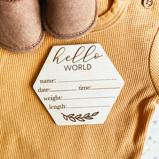 Baby Birth Announcement Sign - Hello World Hexagon