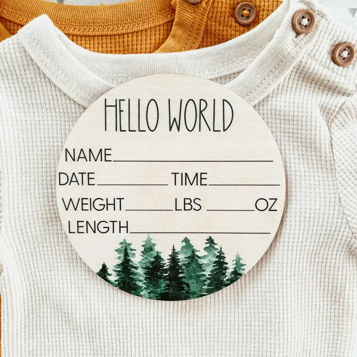 Baby Birth Announcement Sign - Wooden Trees